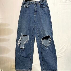 Wild Fable Baggy Jeans Women's 12 Blue Denim Cotton Stretch High-Rise Distressed